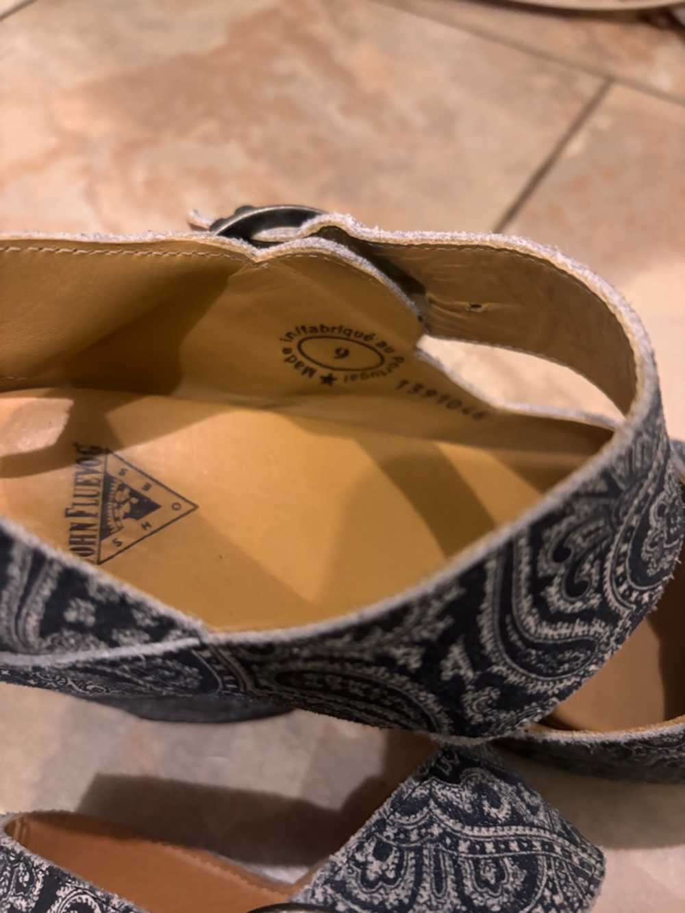 John Fluevog Prepare Guide Blue and White Paisley Mary Jane Slingback 9 - Picture 5 of 6
